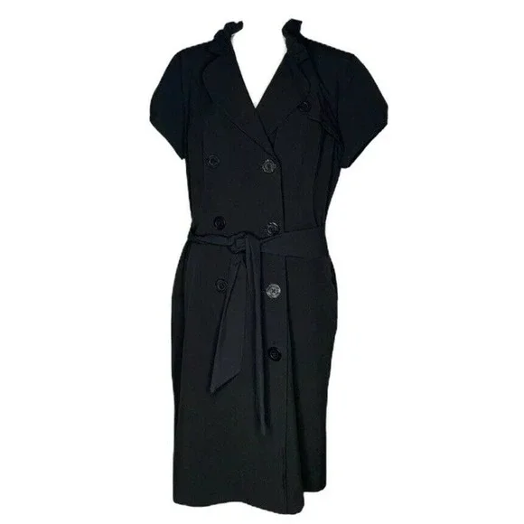 Fashion Bug | Dresses | New Fashion Bug Ruffle Collar Short Sleeve Button  Front Black Dress Tie Belt 6 | Poshmark